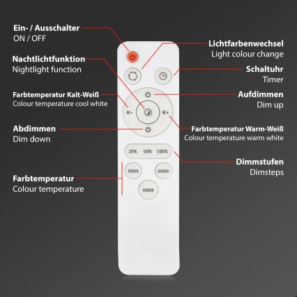 Briloner 3704-016 - LED prigušiva stropna svetiljka RUNA LED/22W/230V 2700-6500K bela + daljinski upravljač