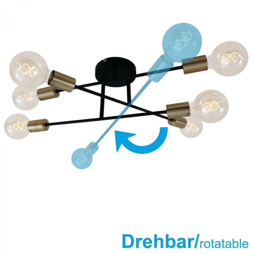 Briloner 3868-065 - LED plafonski luster CRNI ČELIK 6xE27/60W/230V