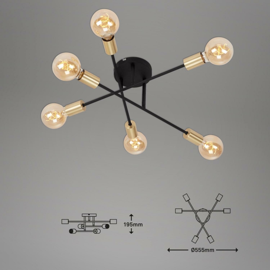 Briloner 3868-065 - LED plafonski luster CRNI ČELIK 6xE27/60W/230V