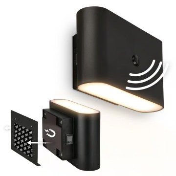 Briloner 3878015 - LED punjiva zidna svetiljka sa senzorom pokreta i sumraka CHAT LED/3W/5V 2000 mAh crna