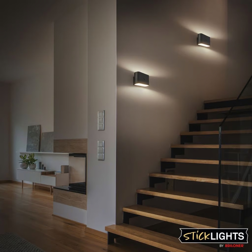 Briloner 3878015 - LED punjiva zidna svetiljka sa senzorom pokreta i sumraka CHAT LED/3W/5V 2000 mAh crna