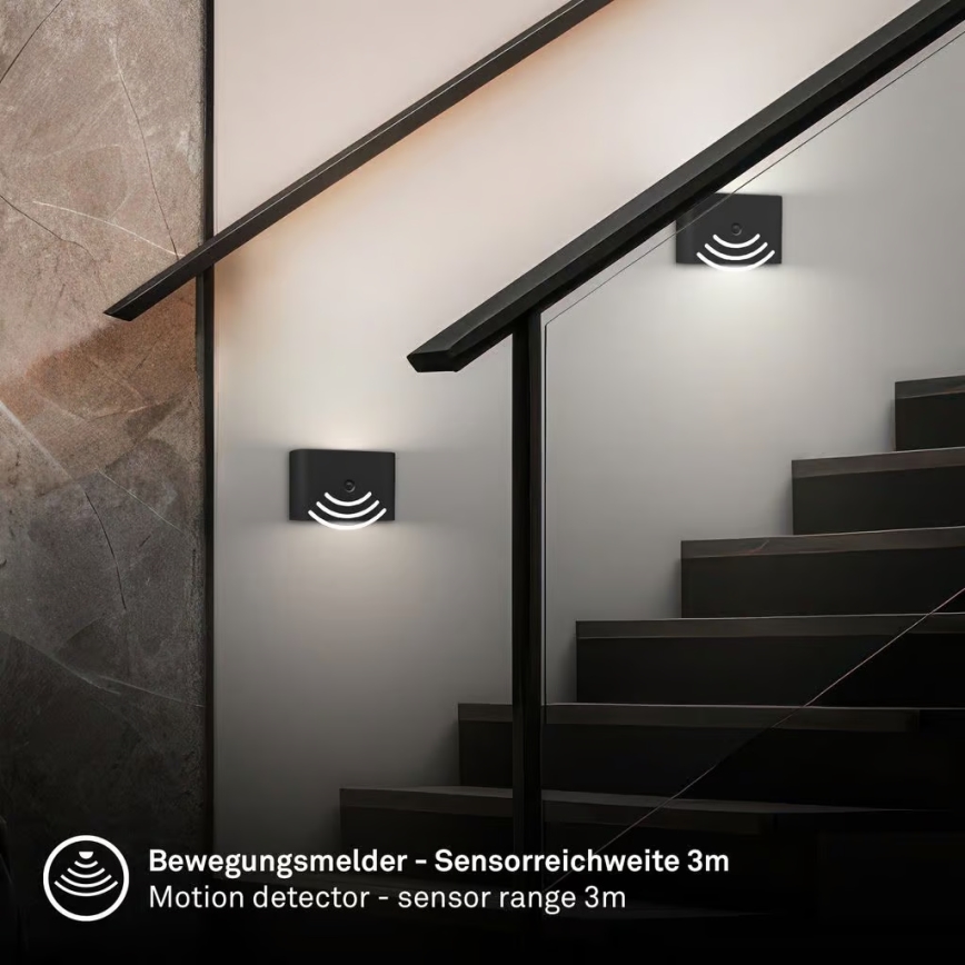 Briloner 3878015 - LED punjiva zidna svetiljka sa senzorom pokreta i sumraka CHAT LED/3W/5V 2000 mAh crna