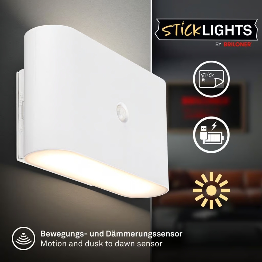 Briloner 3878016 - LED punjivo zidno svetlo sa senzorom pokreta i sumraka CHAT LED/3W/5V 2000 mAh belo