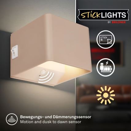 Briloner 3879011 - Punjivo zidno LED svetlo sa senzorom pokreta i sumraka BORRA LED/1,5W/5V 3600 mAh bež