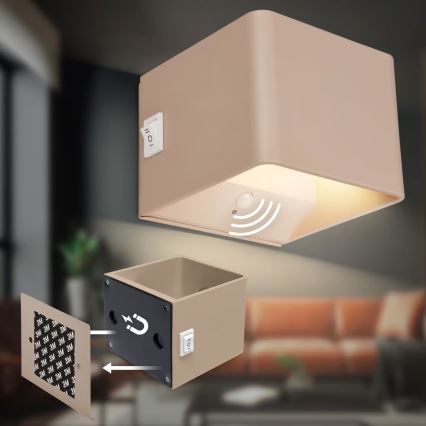 Briloner 3879011 - Punjivo zidno LED svetlo sa senzorom pokreta i sumraka BORRA LED/1,5W/5V 3600 mAh bež