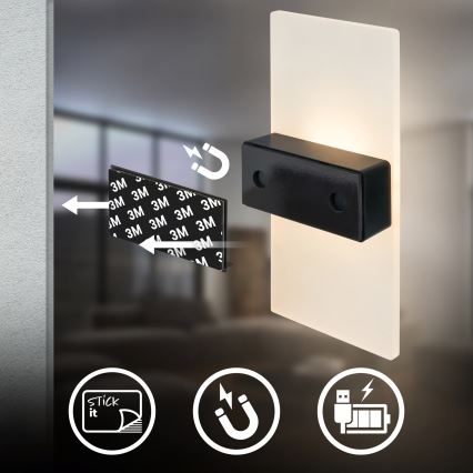 Briloner 3888012 - LED punjivo zidno svetlo sa senzorom pokreta i sumraka AURA LED/2,5W/5V 1800 mAh mat hrom