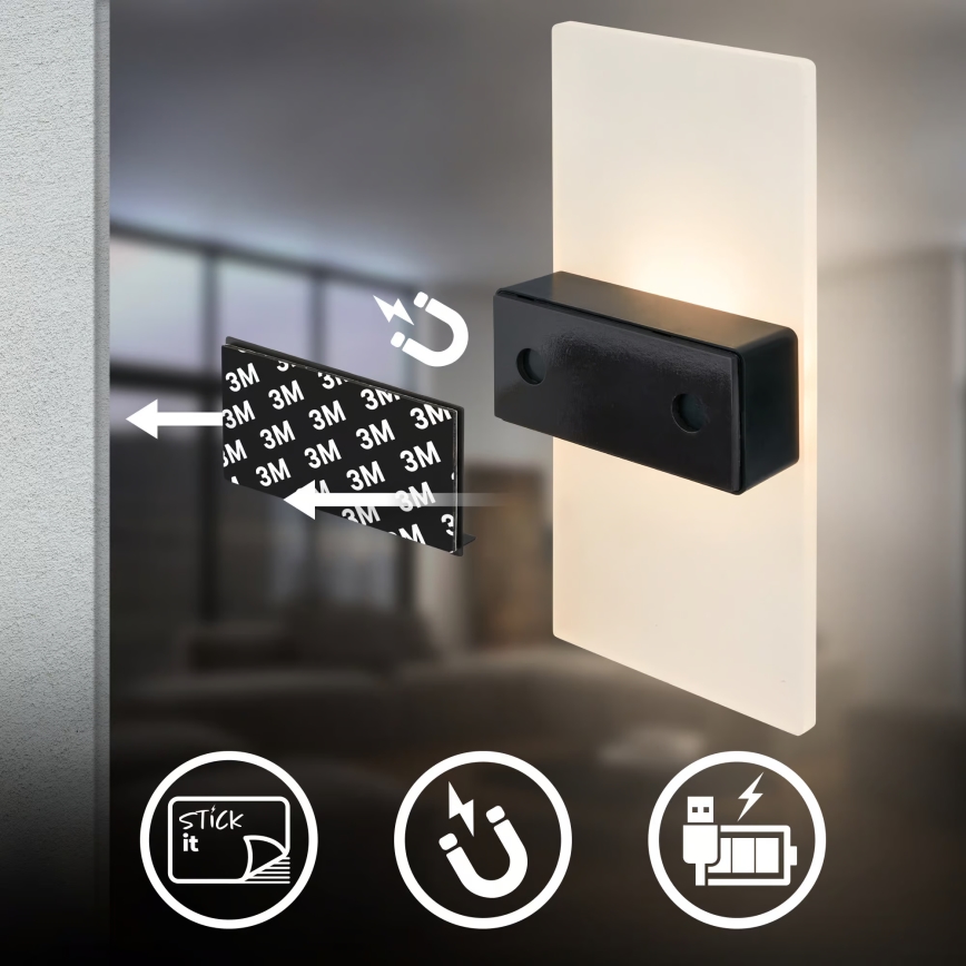 Briloner 3888015 - LED punjivo zidno svetlo sa senzorom pokreta i senzorom sumraka AURA LED/2,5W/5V 1800 mAh crno