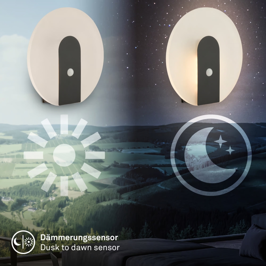 Briloner 3889015 - LED punjivo zidno svetlo sa senzorom pokreta i sumraka TARO LED/2,5W/5V 1800 mAh crna