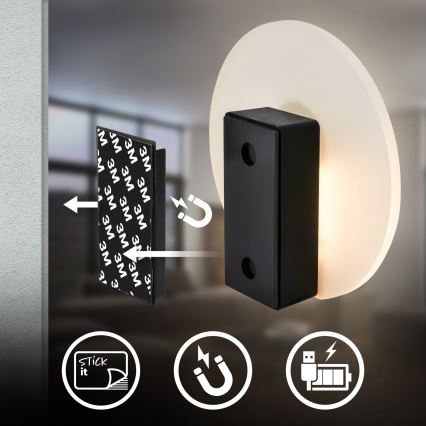 Briloner 3889015 - LED punjivo zidno svetlo sa senzorom pokreta i sumraka TARO LED/2,5W/5V 1800 mAh crna