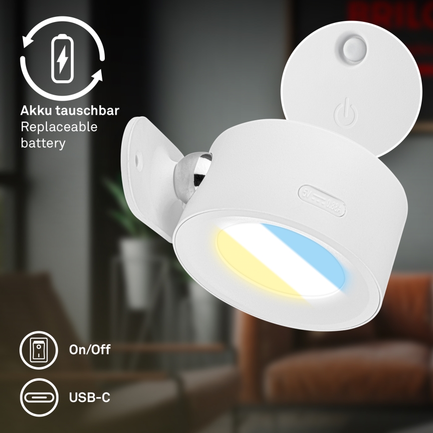 Briloner 3896016 - LED prigušiva punjiva zidna svetiljka TARI LED/1,6W/5V 1500 mAh bela