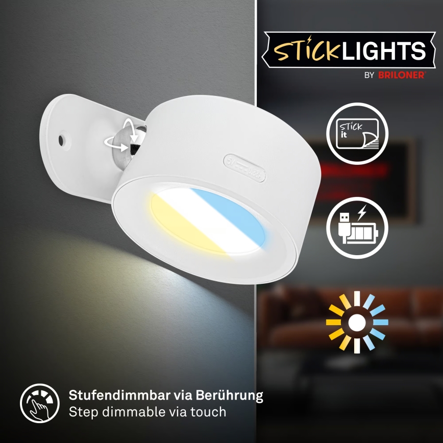 Briloner 3896016 - LED prigušiva punjiva zidna svetiljka TARI LED/1,6W/5V 1500 mAh bela