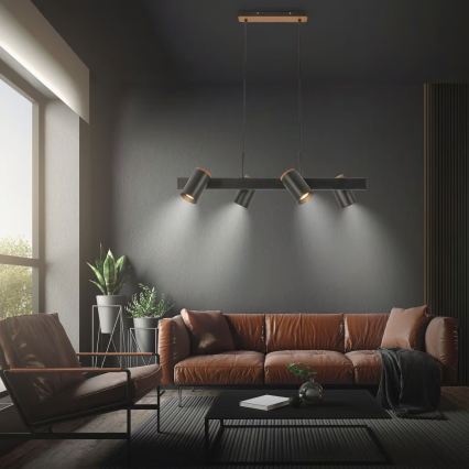 Briloner 4059045 - Luster na sajli ERA 4xGU10/10W/230V crne boje