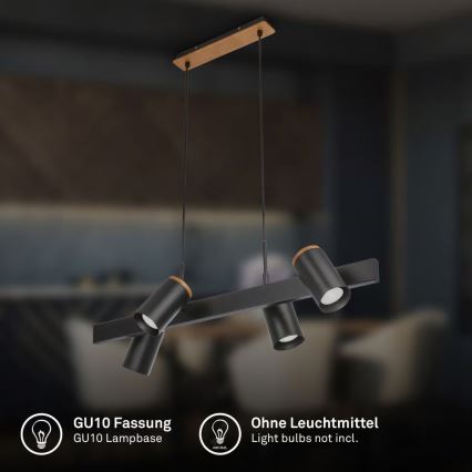 Briloner 4059045 - Luster na sajli ERA 4xGU10/10W/230V crne boje