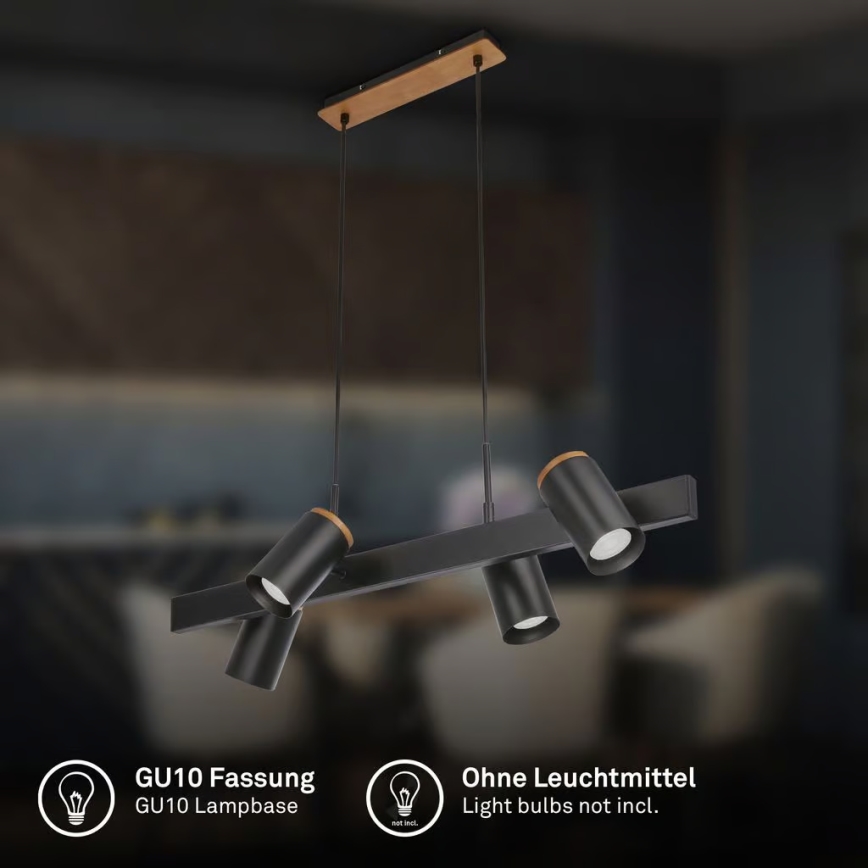 Briloner 4059045 - Luster na sajli ERA 4xGU10/10W/230V crne boje