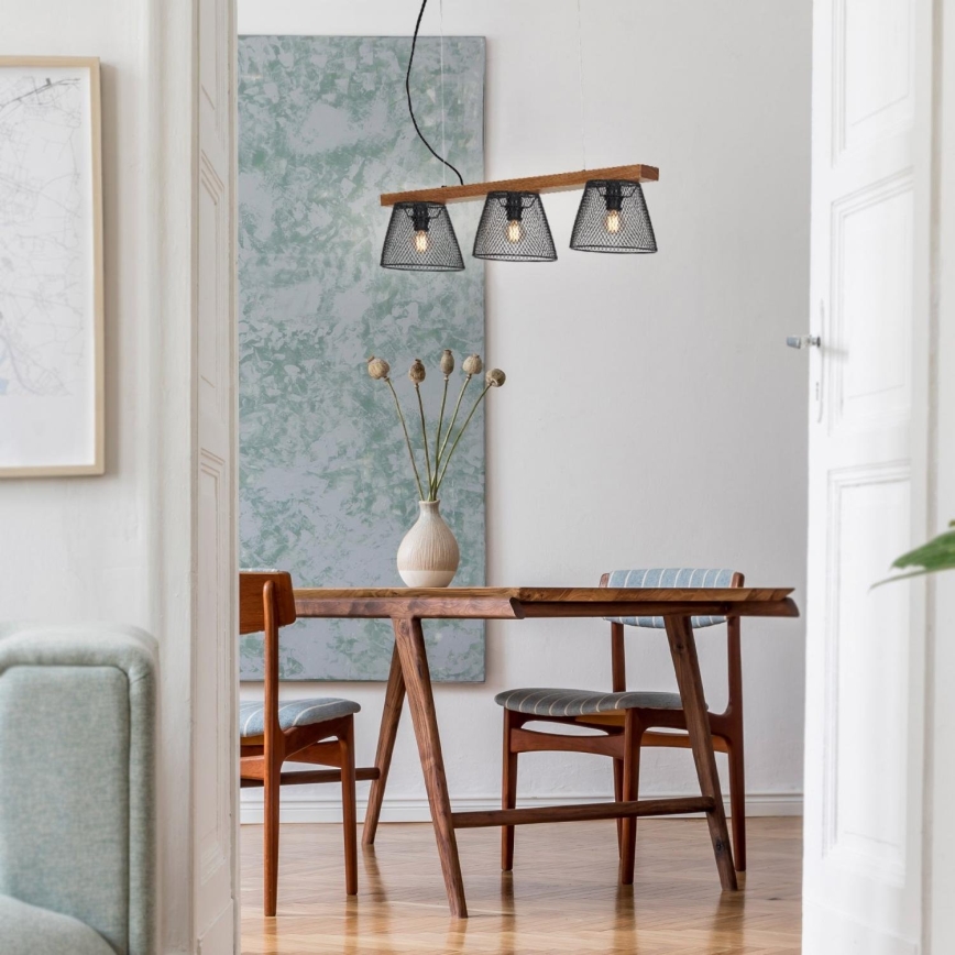 Briloner 4077-035 - Luster na sajli WOOD & STYLE 3xE14/25W/230V kaučukovac