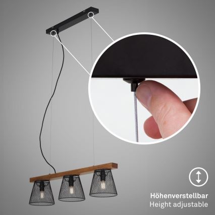 Briloner 4077-035 - Luster na sajli WOOD & STYLE 3xE14/25W/230V kaučukovac