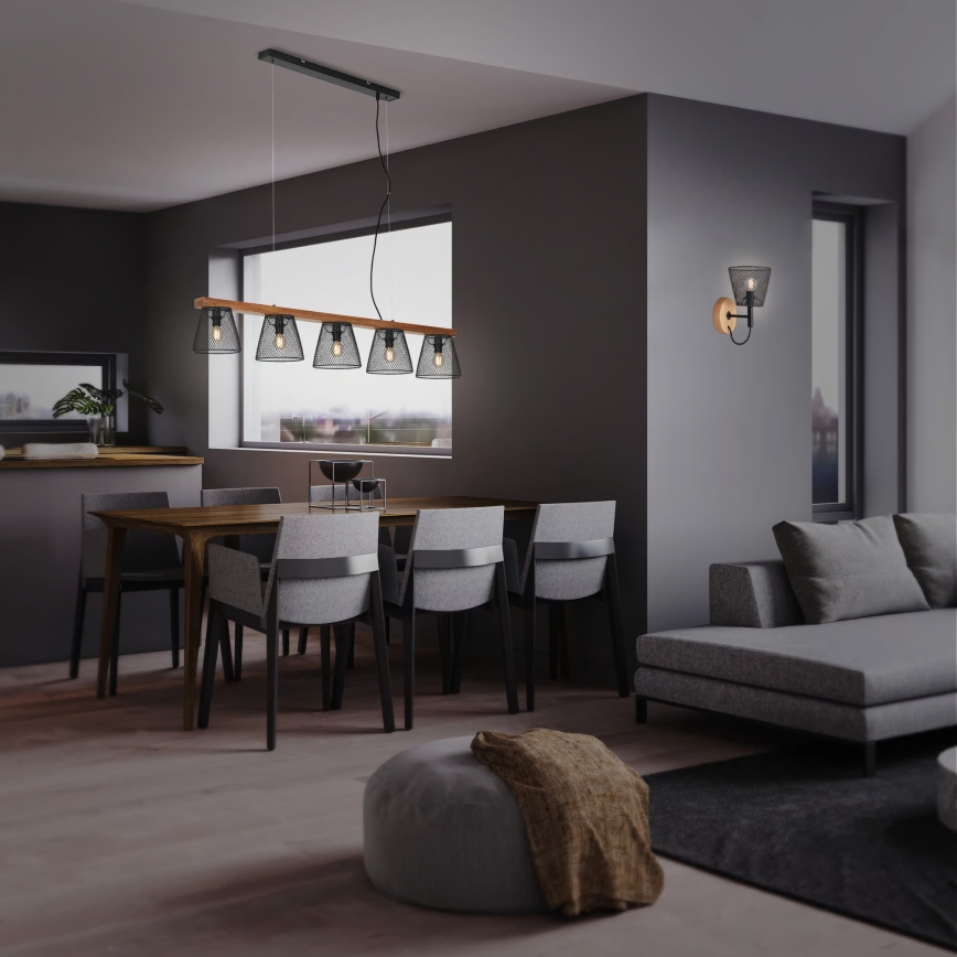 Briloner 4077-055 - Luster na sajli WOOD & STYLE 5xE14/25W/230V kaučukovac