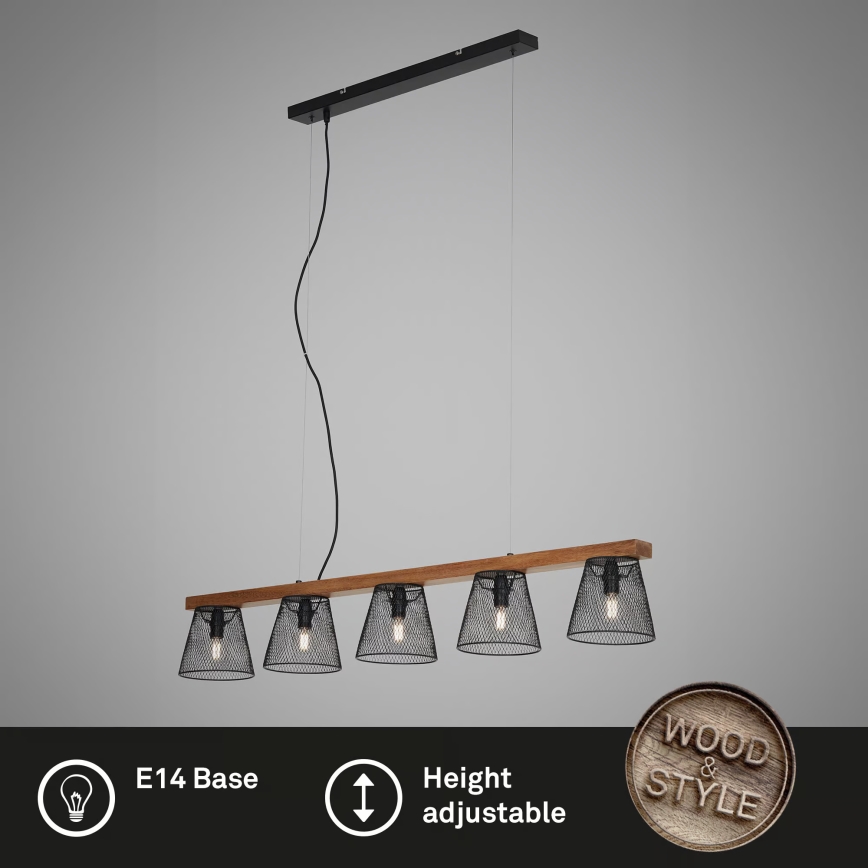 Briloner 4077-055 - Luster na sajli WOOD & STYLE 5xE14/25W/230V kaučukovac