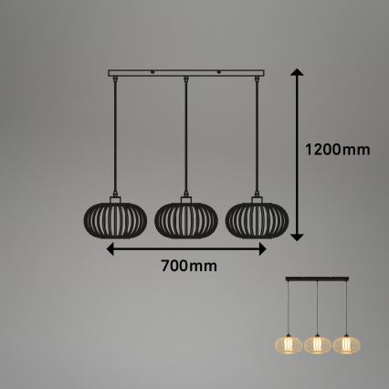 Briloner 4759031 - Luster na sajli 3xE27/10W/230V crna/bambus