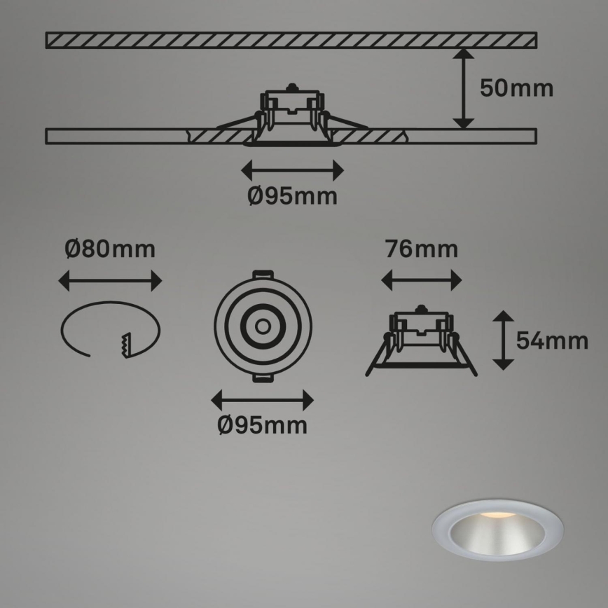 Briloner 7041-034 - SET od 3 LED ugradna plafonska svetla za kupatilo, LED/4,9W/230V, IP44, srebrna