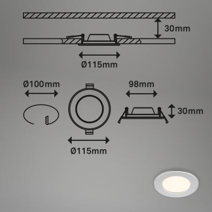 Briloner 7049014 - LED prigušiva kupatilsko ugradno plafonsko svetlo LED/6W/230V 3000K IP44 mat hrom