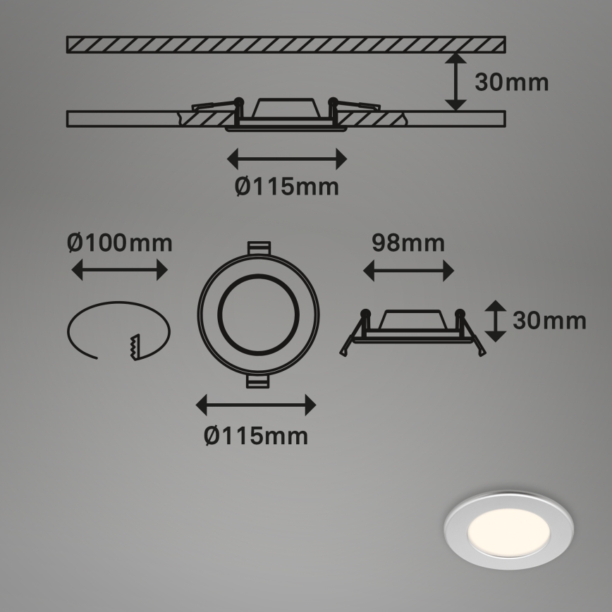 Briloner 7049014 - LED prigušiva kupatilsko ugradno plafonsko svetlo LED/6W/230V 3000K IP44 mat hrom