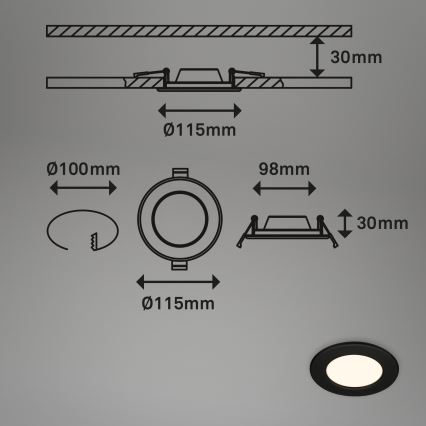Briloner 7049015 - LED prigušiva kupatilsko ugradno plafonsko svetlo LED/6W/230V 3000K IP44 crna