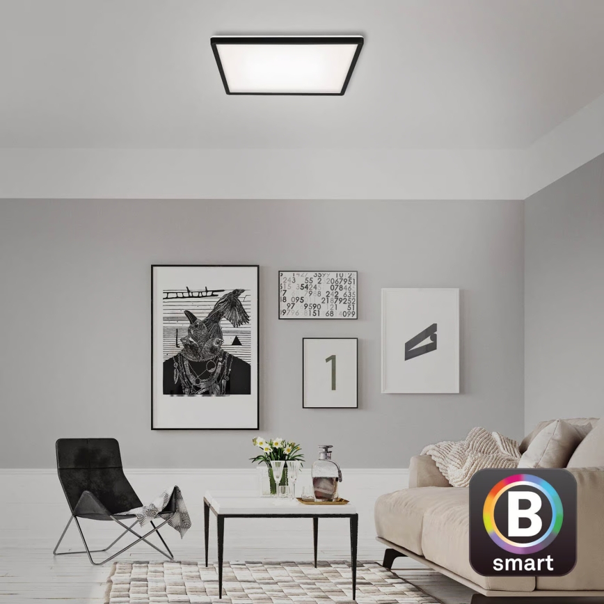 Briloner 7060-015 - LED prigušiva panel za površinsku montažu SLIM LED/22W/230V 2700-6500K 42x42 cm crna Wi-Fi Tuya + daljinski upravljač