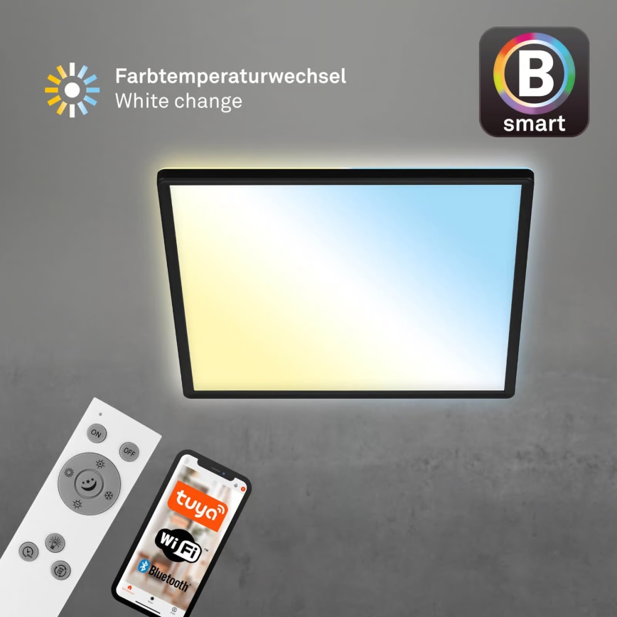 Briloner 7060-015 - LED prigušiva panel za površinsku montažu SLIM LED/22W/230V 2700-6500K 42x42 cm crna Wi-Fi Tuya + daljinski upravljač
