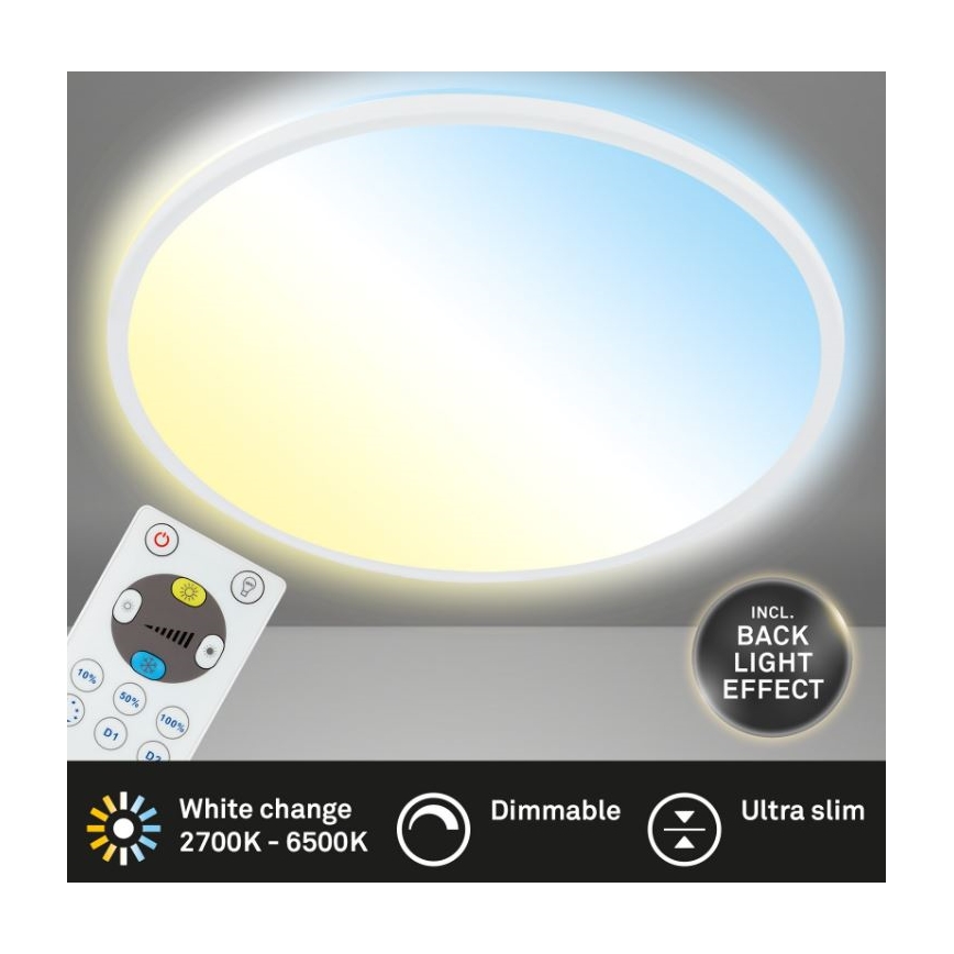 Briloner 7079-016 - LED prigušiva plafonska svetiljka SLIM LED/18W/230V 2700-6500K + daljinski upravljač