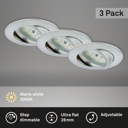 Briloner 7296-039 - Komplet od 3 prigušiva LED ugradna stropna svetla za kupatilo LED/6,5W/230V 3000K IP23 mat hrom