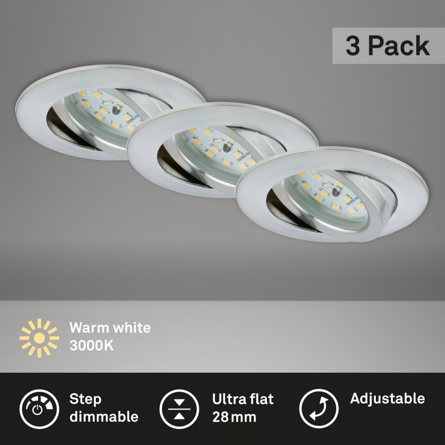 Briloner 7296-039 - Komplet od 3 prigušiva LED ugradna stropna svetla za kupatilo LED/6,5W/230V 3000K IP23 mat hrom