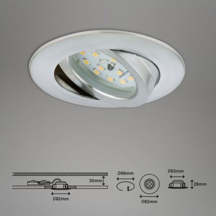 Briloner 7296-039 - Komplet od 3 prigušiva LED ugradna stropna svetla za kupatilo LED/6,5W/230V 3000K IP23 mat hrom
