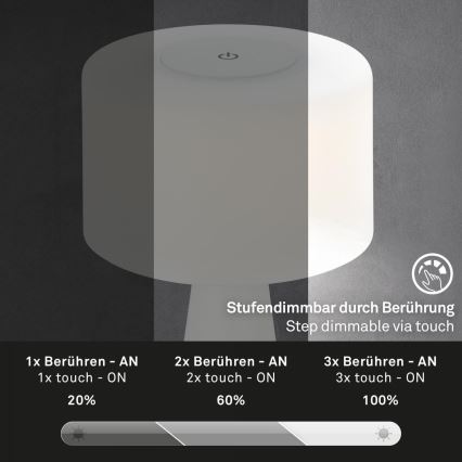 Briloner 7420016 - Punjiva LED prigušiva dodirna spoljašnja stona lampa LED/4W/5V IP44 3000K bela