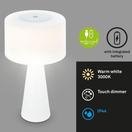 Briloner 7420016 - Punjiva LED prigušiva dodirna spoljašnja stona lampa LED/4W/5V IP44 3000K bela