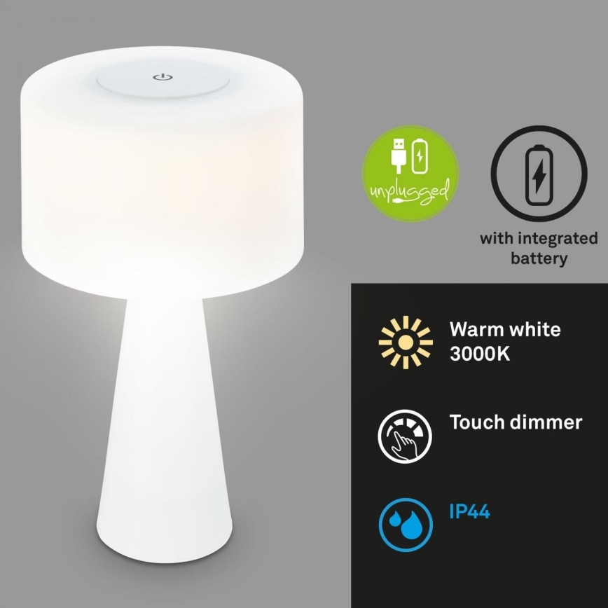 Briloner 7420016 - Punjiva LED prigušiva dodirna spoljašnja stona lampa LED/4W/5V IP44 3000K bela
