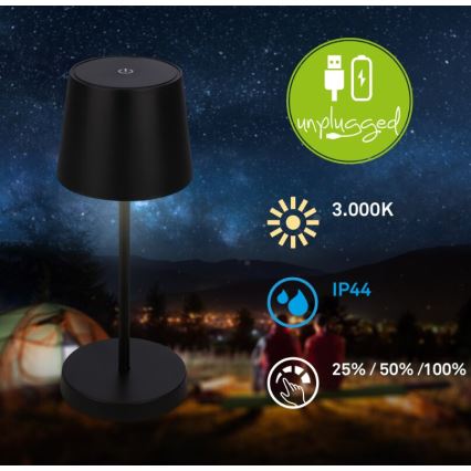 Briloner 7423015 - prigušiva LED punjiva spoljna stona lampa LED/2,6W/5V IP44 2000 mAh crna