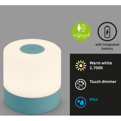 Briloner 7461010 - Punjiva spoljašnja stona LED lampa, prigušiva, LED/2W/5V IP44, 1200 mAh, plava