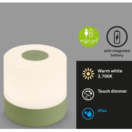 Briloner 7461019 - LED prigušiva punjiva spoljašnja stona lampa LED/2W/5V IP44 1200 mAh zelena