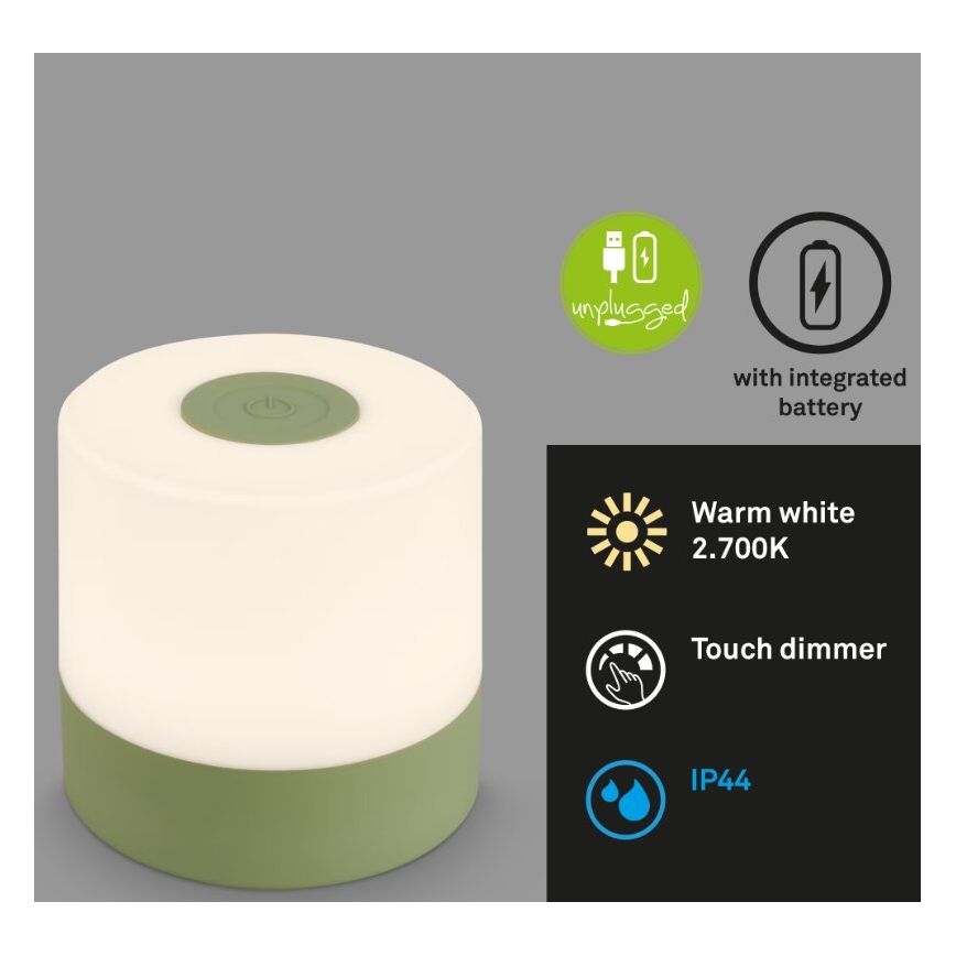 Briloner 7461019 - LED prigušiva punjiva spoljašnja stona lampa LED/2W/5V IP44 1200 mAh zelena