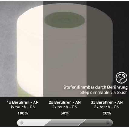 Briloner 7461019 - LED prigušiva punjiva spoljašnja stona lampa LED/2W/5V IP44 1200 mAh zelena