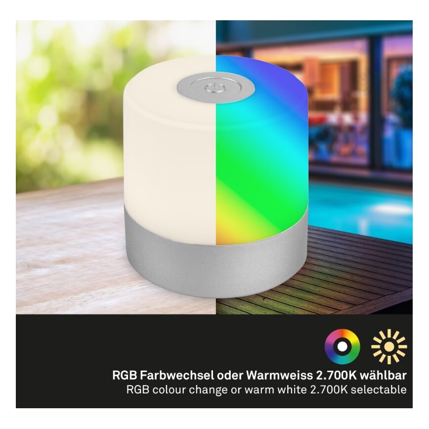 Briloner 7462014 - LED RGB Punjiva spoljašnja stona lampa LED/1,5W/5V IP44 1200 mAh mat hrom