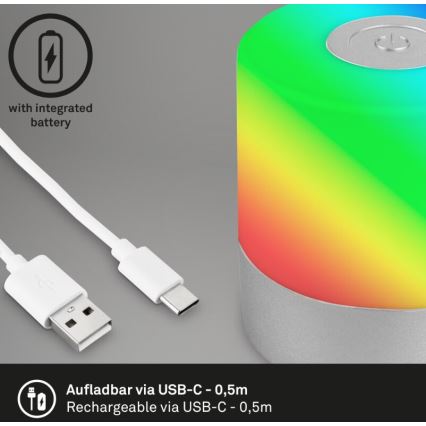 Briloner 7462014 - LED RGB Punjiva spoljašnja stona lampa LED/1,5W/5V IP44 1200 mAh mat hrom