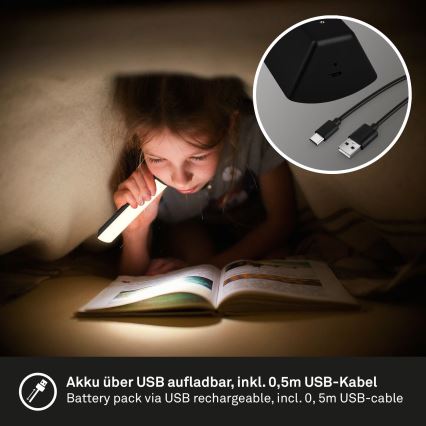 Briloner 7474-015 - LED prigušiva dodirna punjiva stona lampa za spoljašnju upotrebu 2 u 1 LED/7W/5V 2x2200 mAh USB 3000K IP44 crna