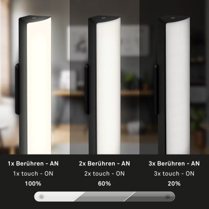 Briloner 7474-015 - LED prigušiva dodirna punjiva stona lampa za spoljašnju upotrebu 2 u 1 LED/7W/5V 2x2200 mAh USB 3000K IP44 crna