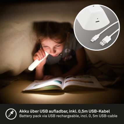 Briloner 7474-016 - LED prigušiva dodirna punjiva spoljašnja stona lampa 2u1 LED/7W/5V 2x2200 mAh USB 3000K IP44 bela