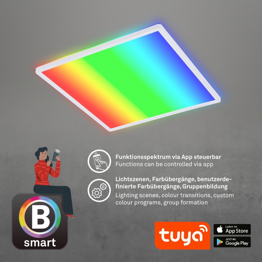 Briloner 7491-016 - LED RGBW prigušiva plafonska svetiljka SMART LED/22W/230V 4000K 42x42 cm Wi-Fi Tuya + daljinski upravljač