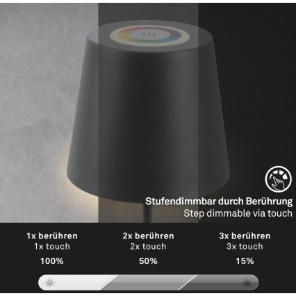 Briloner 7507015 - LED RGB prigušiva punjiva spoljašnja stona lampa 2 u 1 LED/2,5W/5V IP44 1200 mAh antracit