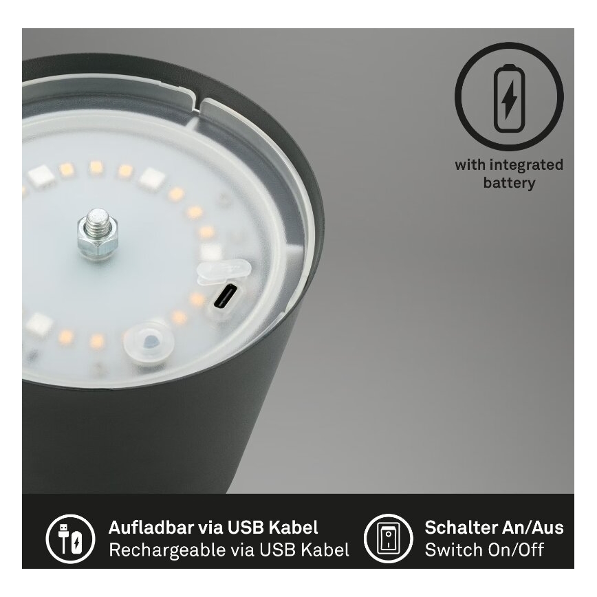 Briloner 7507015 - LED RGB prigušiva punjiva spoljašnja stona lampa 2 u 1 LED/2,5W/5V IP44 1200 mAh antracit