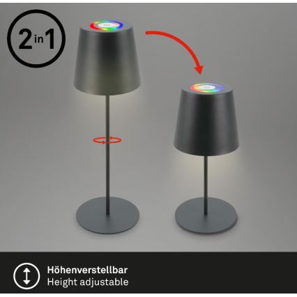 Briloner 7507015 - LED RGB prigušiva punjiva spoljašnja stona lampa 2 u 1 LED/2,5W/5V IP44 1200 mAh antracit